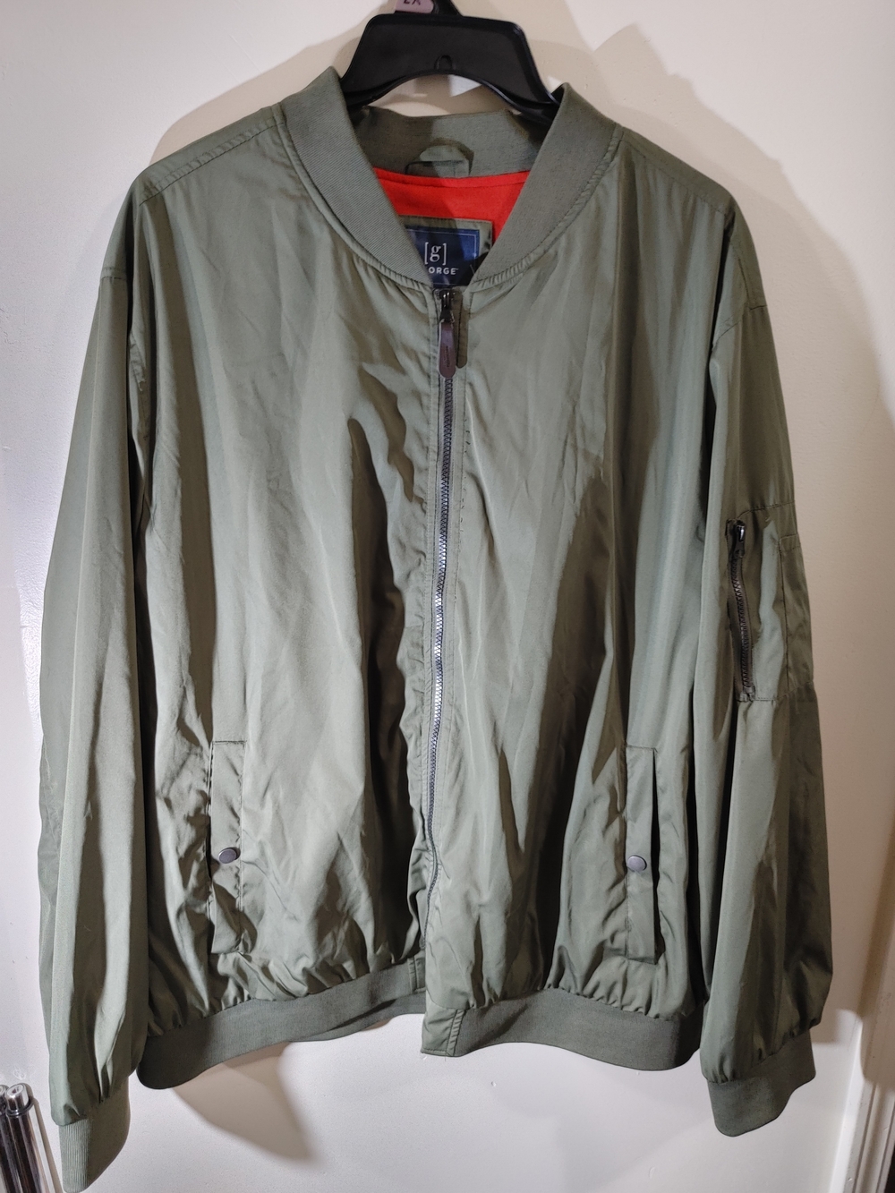 George Olive Bomber Jacket with Red Lining